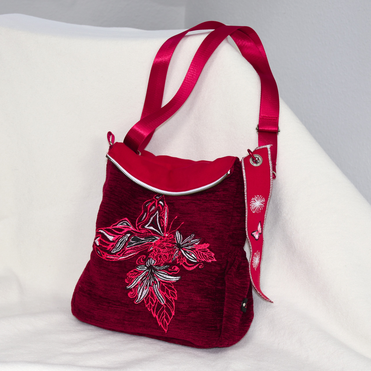 Artikel: Crazy-Fly JT1104 / Motiv: Blumen-Schmetterling, Pusteblumensamen / Farbe: rot / mit Wendefunktion