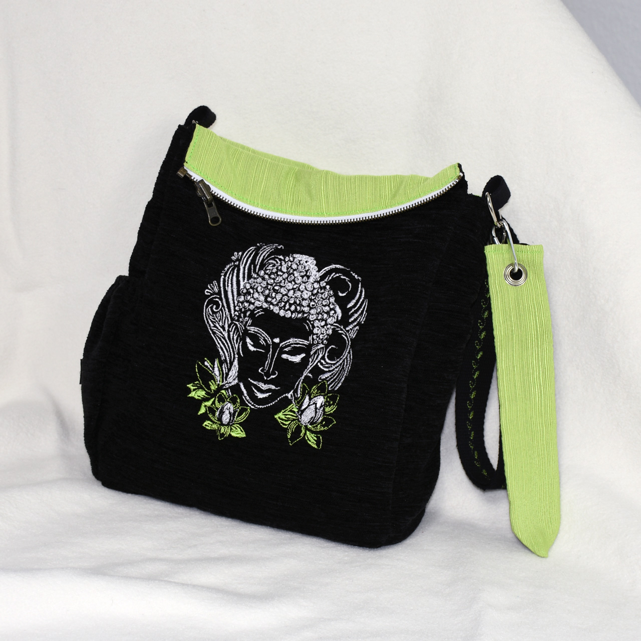 Artikel: Buddha-Lady JT1105 / Motiv: Buddha Frauenkopf, Lebensbaum / Farbe: schwarz, Neon grün / mit Wendefunktion